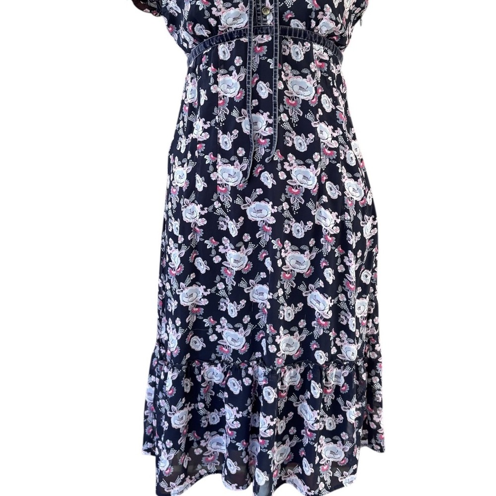 Vintage 90s Y2K‎ ESPRIT Dress Blue Floral Womens Size 4 Distressed Velvet Ribbon - Picture 5 of 8